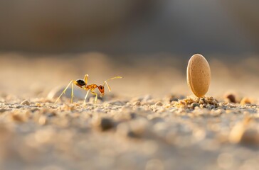 Ant with seed on ground