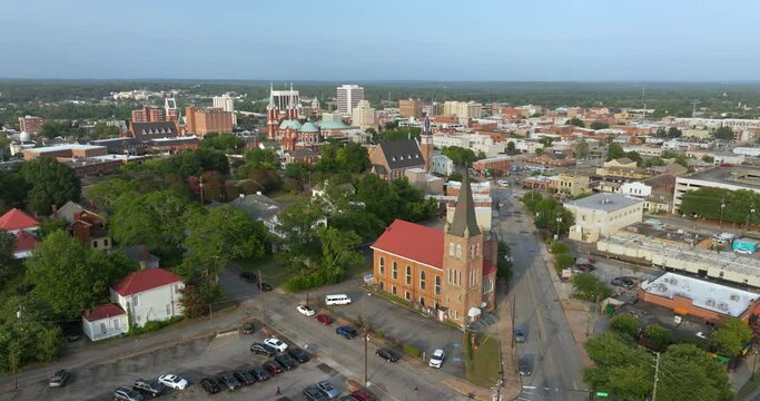 Historic American architecture of Macon, old historical city in Georgia. USA Southern cityscape