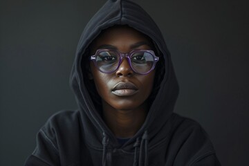 a woman wearing glasses and a hoodie