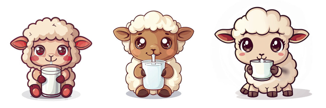Baby Sheep Drinking Milk Cartoon, Isolated Transparent Background Images