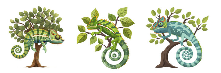 Chameleon Hanging Tree Cartoon  , Isolated Transparent Background Images
