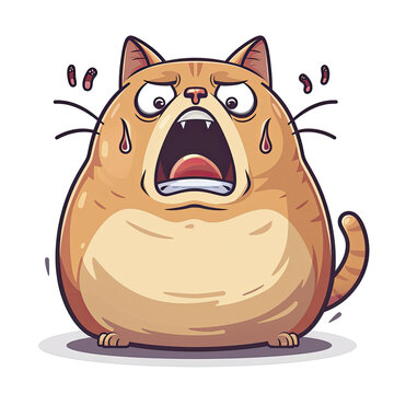 Fat Cat Shocked Cartoon  , Isolated Transparent Background Images