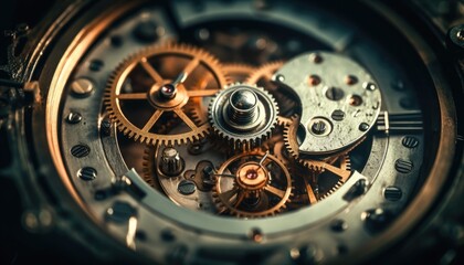 Old clockwork dirty with dust and lubricating