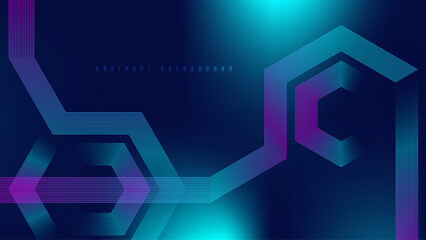 Fototapeta premium Abstract blue and pink glowing geometric lines on dark blue background.