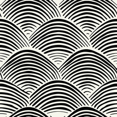 Vector seamless pattern. Stylised ocean waves. Hand drawn graphic sea waves. Tileable monochrome swatch.