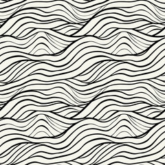 Vector seamless pattern. Stylised ocean waves. Hand drawn graphic sea waves. Tileable monochrome swatch.