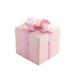 Obraz premium 3d pink gift box with pastel ribbon bow isolated on Transparent Background. Ai generated 