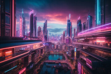 Fototapeta na wymiar Ultra-Modern Futuristic Cityscape, created with Generative AI technology