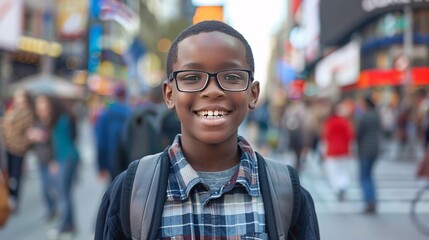 Smiling Teenager in Glasses and Plaid Shirt, Celebrating Black History Month Generative AI
