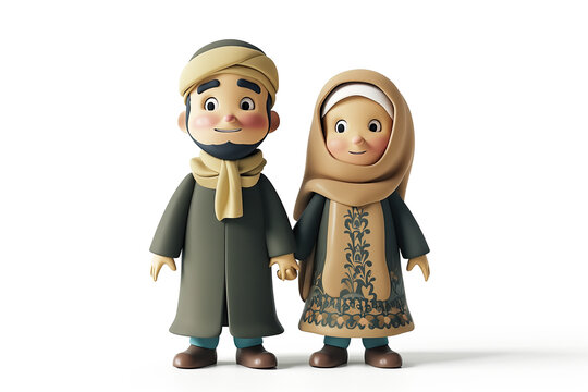 cartoon muslim couple isolated on white background