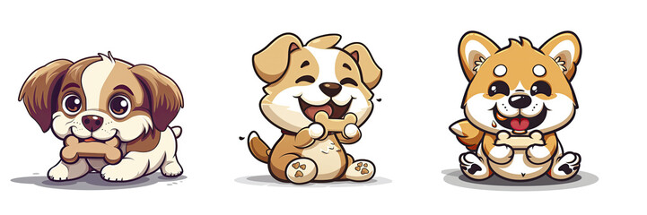 Dog Eating Bone Cartoon  , Isolated Transparent Background Images