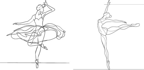 continuous line illustration of ballet dancer