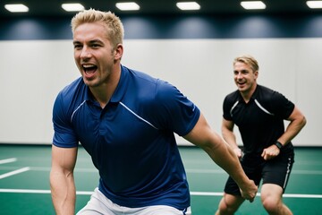 A professional athlete engaged in a high-intensity sports match having fun enjoying adrenaline rush and victory