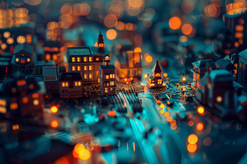 A mini city on a motherboard, the concept of the evolution of technology in a city