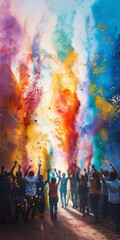 Fototapeta premium Gemälde von Menschen, die in leuchtenden Farben tanzen