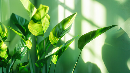 Fresh Green Leaves in Nature, Bright Summer Light, Closeup on Foliage Texture, Environment and...