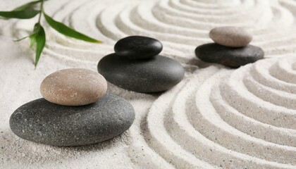 Fototapeta na wymiar Zen garden stones on white sand with pattern