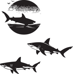 Shark and fish black silhouette