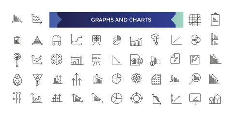 Graph and Charts line icons. Vector illustration include icon - data analysis, diagram, stat, histogram, economy outline pictogram for infographic statistic presentation. - obrazy, fototapety, plakaty