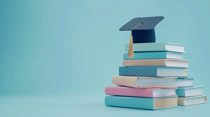 Graduation Cap Stacked on Books A Celebration of Knowledge and Achievement Generative AI