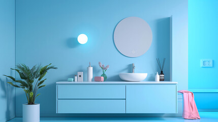 Fototapeta na wymiar Smart bathroom cabinets with integrated Bluetoot