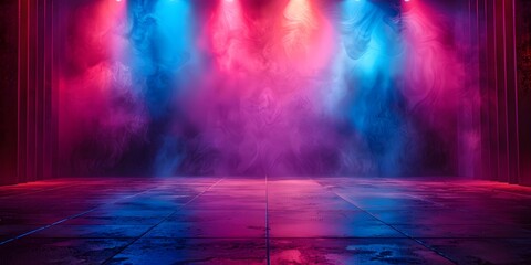 Stage with spotlight setting for modern dance production vibrant color washes. Concept Stage Lighting, Spotlight Effects, Modern Dance, Vibrant Colors, Production Setup - obrazy, fototapety, plakaty