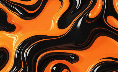 Orangefarbener und schwarzer holografischer heller Vektorhintergrund. Abstraktes kreatives Banner mit schwarzem und orangefarbenem Flüssigkeitsverlauf. Minimalistischer Hintergrund mit farbiger. - obrazy, fototapety, plakaty