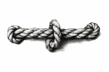 Vintage nautical sea knot rope in black and white retro style illustration on white background.