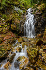 Waterfalls, cascades, Jeseníky mountains, water, forests, rocks, trees, mountain stream