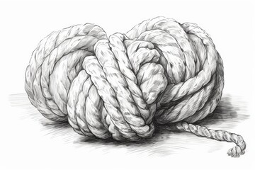 Vintage black and white sea knot rope engraving illustration on white background.
