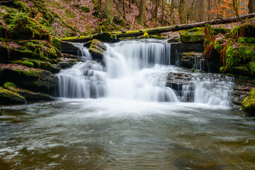 Waterfalls, cascades, Jeseníky mountains, water, forests, rocks, trees, mountain stream