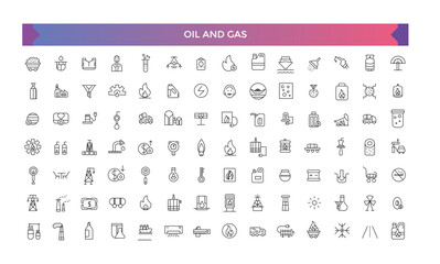 Oil and gas industry Icons. Simple line art style icons pack. Fuel icons. Oil and gas line icon set. Vector illustration.