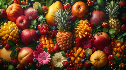 Obraz na płótnie Canvas A cascade of fruits from around the world, their diverse shapes and sizes a testament to the richness of agricultural variety, inviting exploration and taste, AI Generative