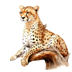 Elegant cheetah resting on a tree branch - A lifelike digital painting of an elegant cheetah lounging gracefully on a tree branch