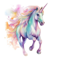 Majestic unicorn in vibrant watercolors - An ethereal unicorn rendered in vibrant watercolors, capturing its mystical and magical essence