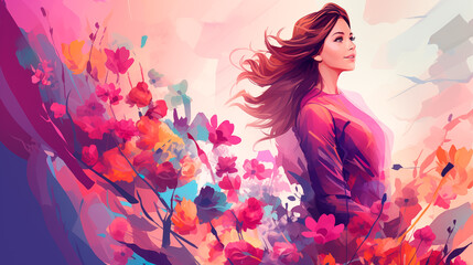 Feminine concept background for message. Stylish pink flower