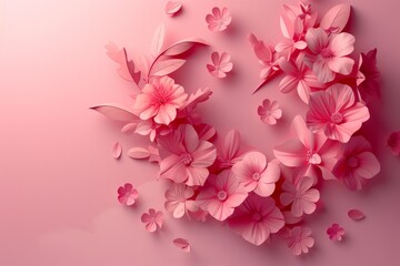 Vibrant Pink Blossoms on Pastel Background - Floral Art Composition