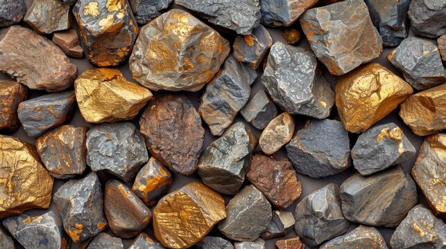 Golden texture stones, pebbles rock wall seamless pattern, cobble pavement textured surface, AI Generative