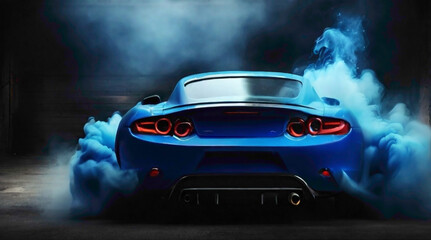 sports car in red pink orange blue green purple and black car background with multicolor smoke...