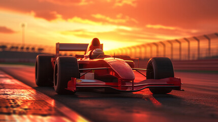a red race car on a track - obrazy, fototapety, plakaty