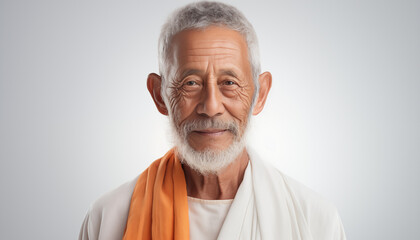 portrait of a happy elderly Indian man on a white background. 