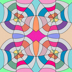 Colorful abstract geometric pattern with a kaleidoscopic design and pastel tones suitable for backgrounds and creative projects