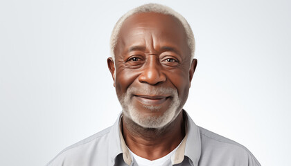 portrait of a happy elderly African man on a white background. 