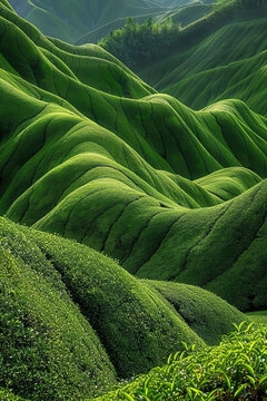 Tea plantation on green hills