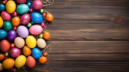 Fototapeta na wymiar Easter eggs on a wooden background. Neural network AI generated art