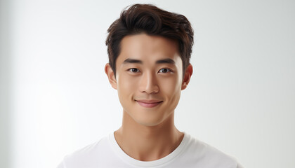 portrait of a smiling asian guy on a white background. 