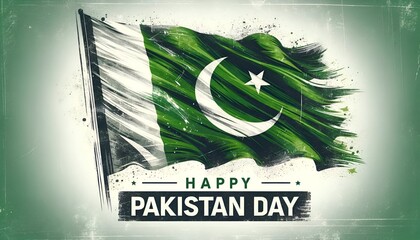 Pakistan day background illustration with a pakistani flag in grunge style.
