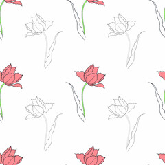 pattern of tulips drawn in vector, spring flower. Mother's Day card, print for fabric