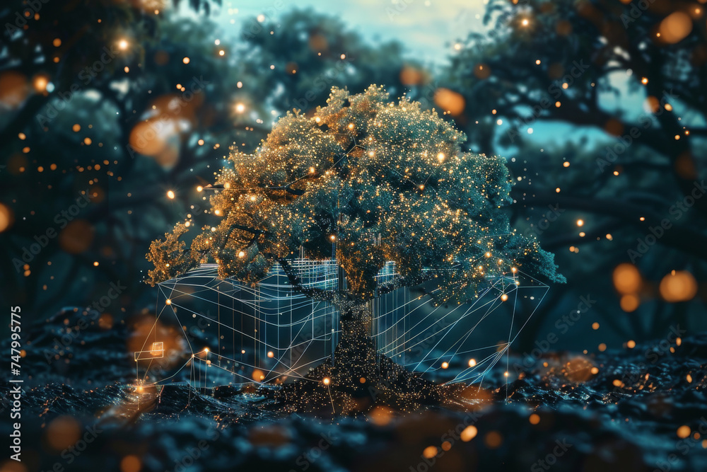 Poster a computer generated image of a tree in a forest