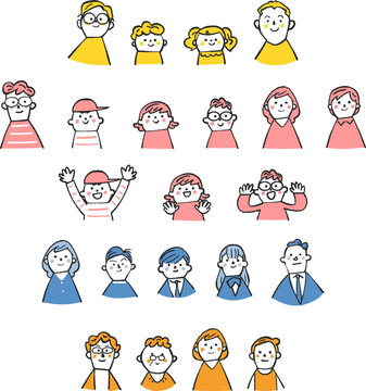 様々な人々　キャラクター集　表情　セット　イラスト素材
